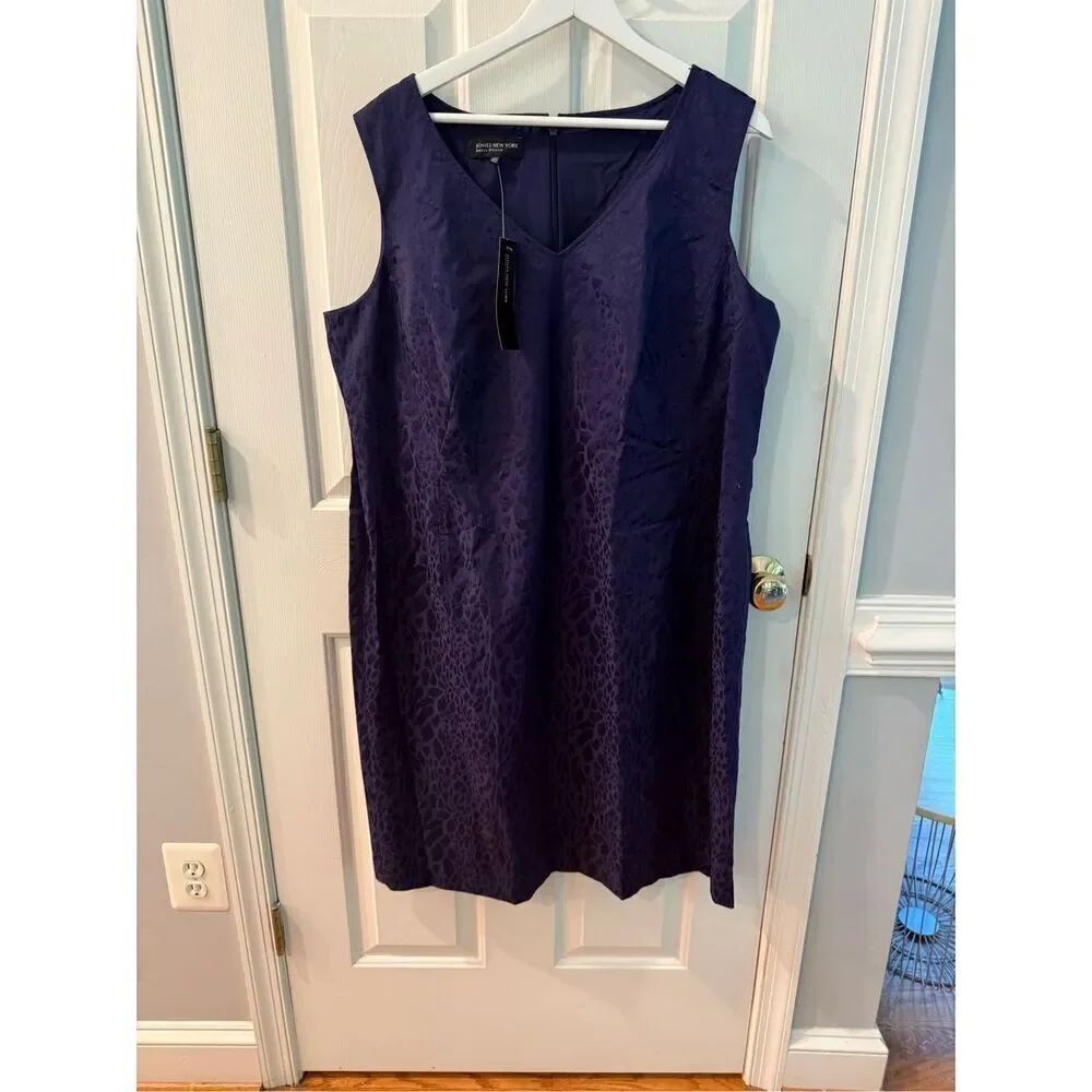 Jones New York Navy on Navy Blue Animal Print Sleeveless Shift Dress sz 18W NWT